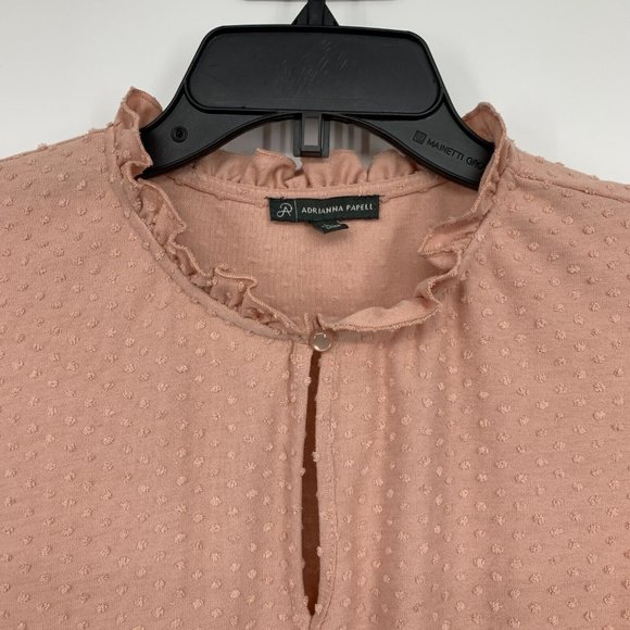 Adrianna Papell Top Pink Swiss Dot Sleeveless Ruffle Keyhole - Picture 3 of 8